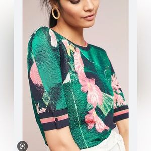 Anthropologie palm tree intarsia pullover size m